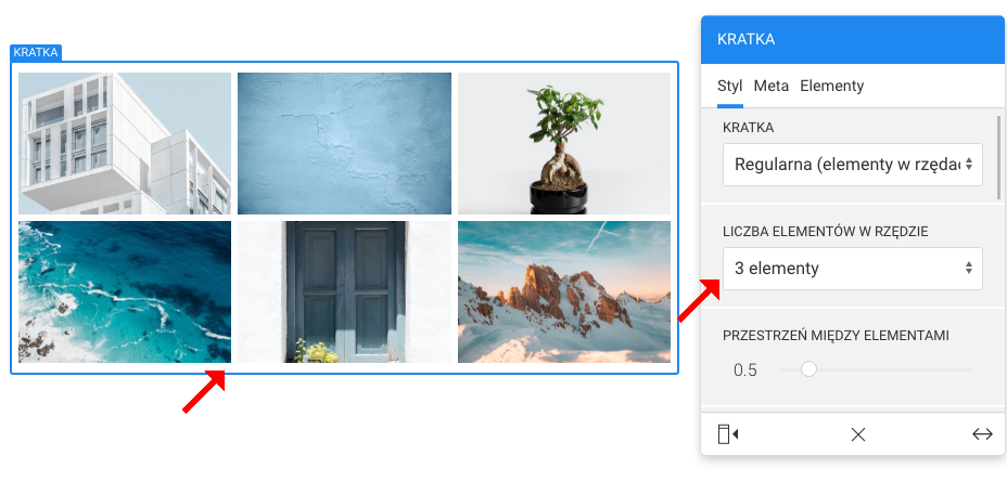 ustaw liczbę elementów w galerii
